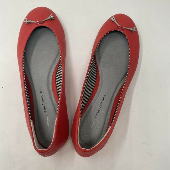 Anthropologie Pilcro Paris Eiffel Tower Red Ballet Flats 6 France Round … - Picture 8 of 11